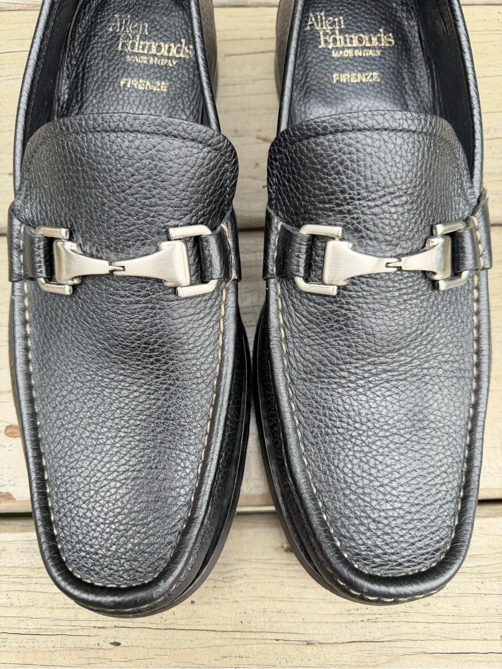 Allen Edmonds Firenze Black Pebbled Leather Bit Loafers